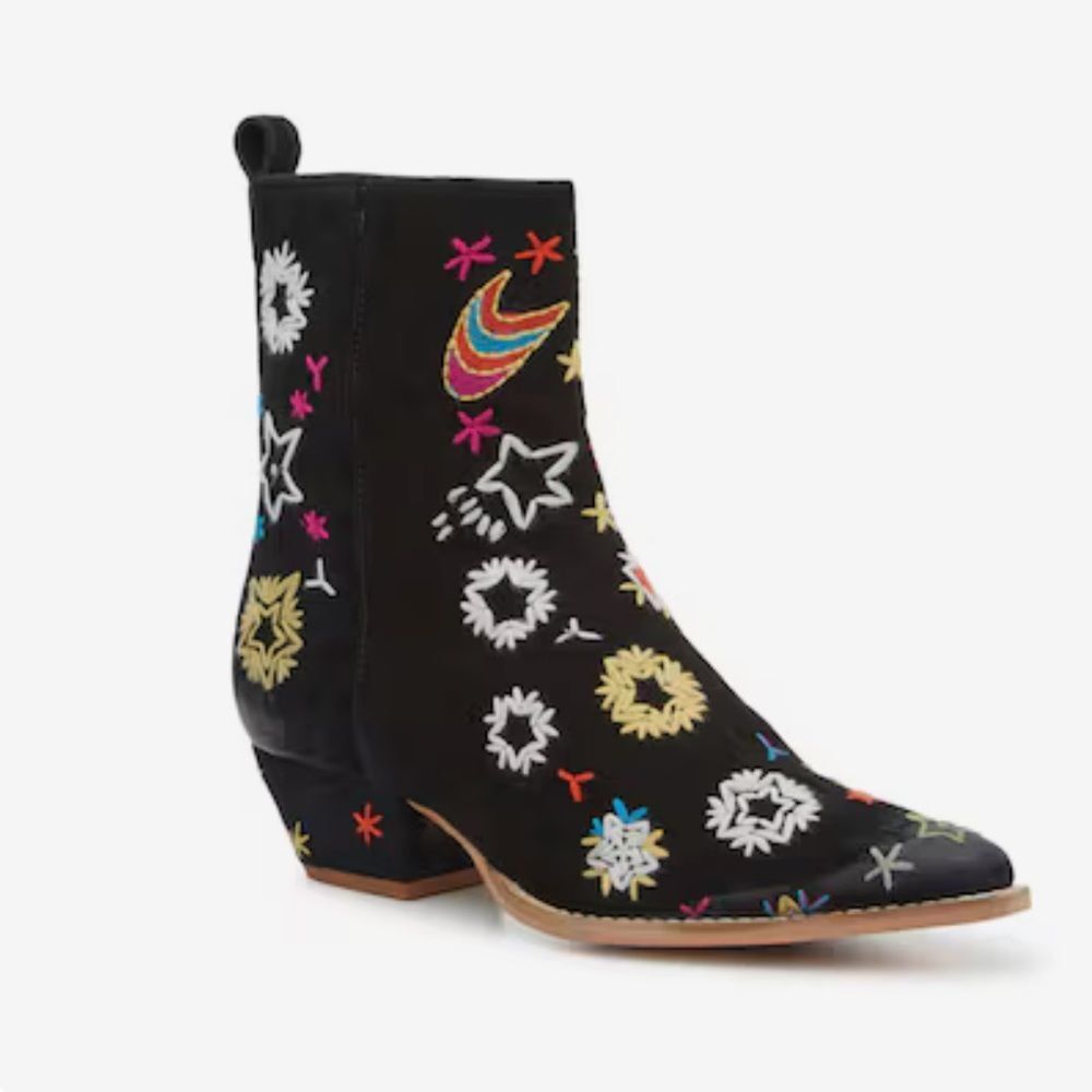 Free People Bowers Embroidered Ankle Boots in Black Celestial Suede - Picture 2 of 7
